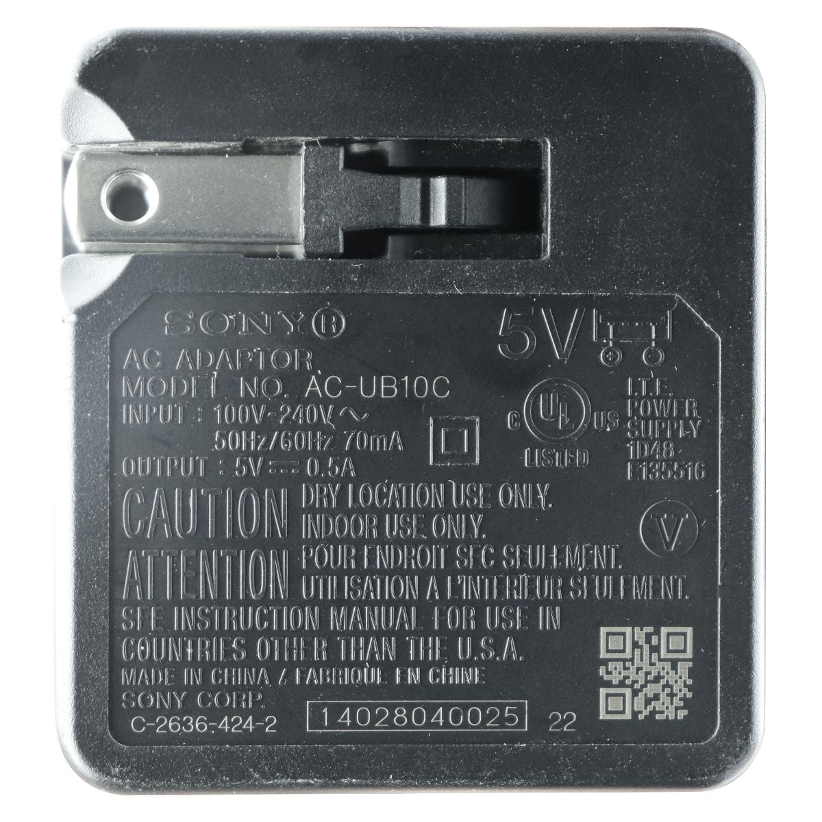 Sony (5V/0.5A) Single Port USB Wall Charger - Black (AC-UB10C) Cell Phone - Chargers & Cradles Sony    - Simple Cell Bulk Wholesale Pricing - USA Seller