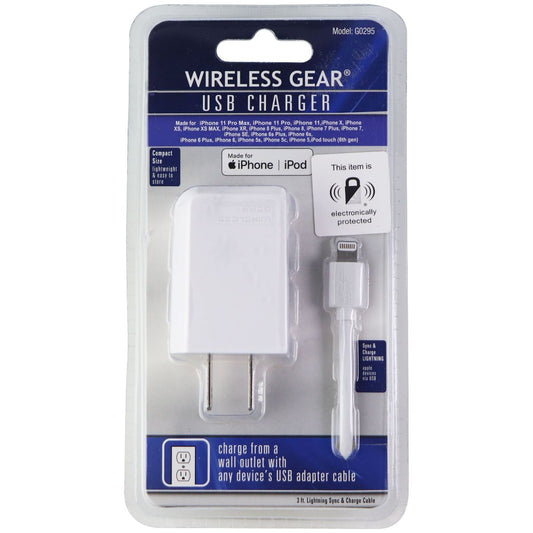 Wireless Gear (3-Foot) MFi USB Cable with Wall Adapter - White Cell Phone - Chargers & Cradles Wireless Gear    - Simple Cell Bulk Wholesale Pricing - USA Seller
