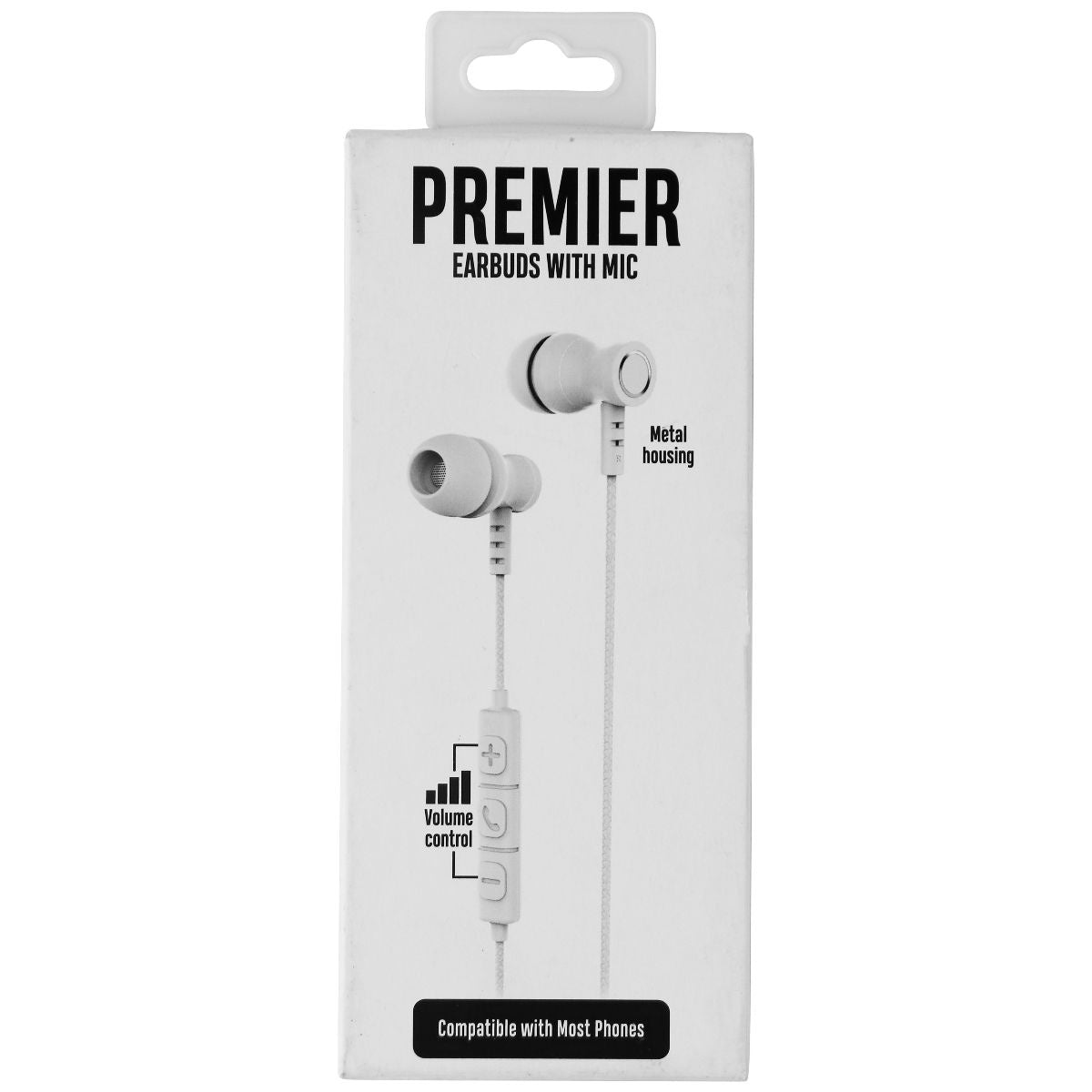 Premier 3.5mm In-Ear EarBuds with In-Line Microphone - White Portable Audio - Headphones Shenzhen    - Simple Cell Bulk Wholesale Pricing - USA Seller