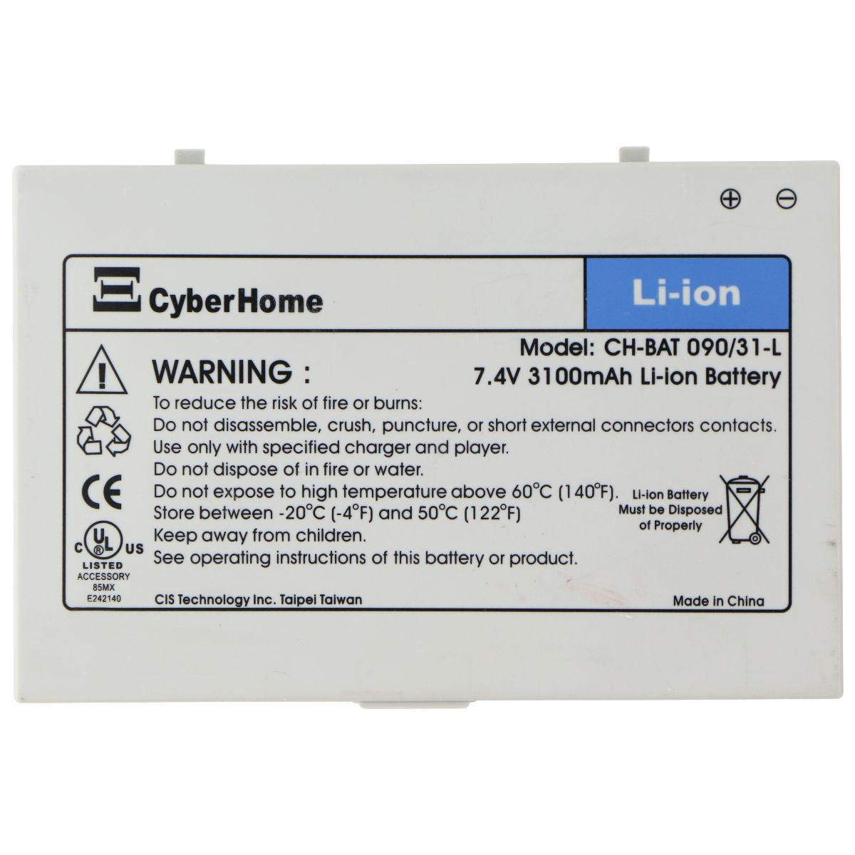 CyberHome (CH-BAT) Lithium Ion Battery (7.4V/3100mAh) for CyberHome DVD Player Computer Parts - Power Supplies CyberHome    - Simple Cell Bulk Wholesale Pricing - USA Seller