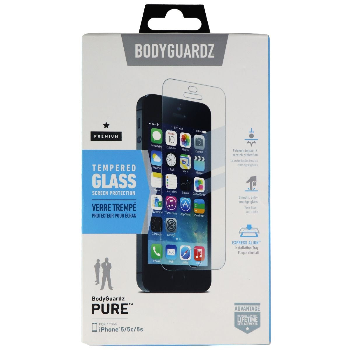 BodyGuardz Pure Series Tempered Glass for Apple iPhone 5s/5c/5 (1st Gen) - Clear Cell Phone - Screen Protectors BODYGUARDZ    - Simple Cell Bulk Wholesale Pricing - USA Seller