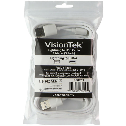 VisionTek Lightning 8-Pin to USB-A (1M/3.2FT Cable) - White (900759) 5 Pack Cell Phone - Cables & Adapters VisionTek    - Simple Cell Bulk Wholesale Pricing - USA Seller