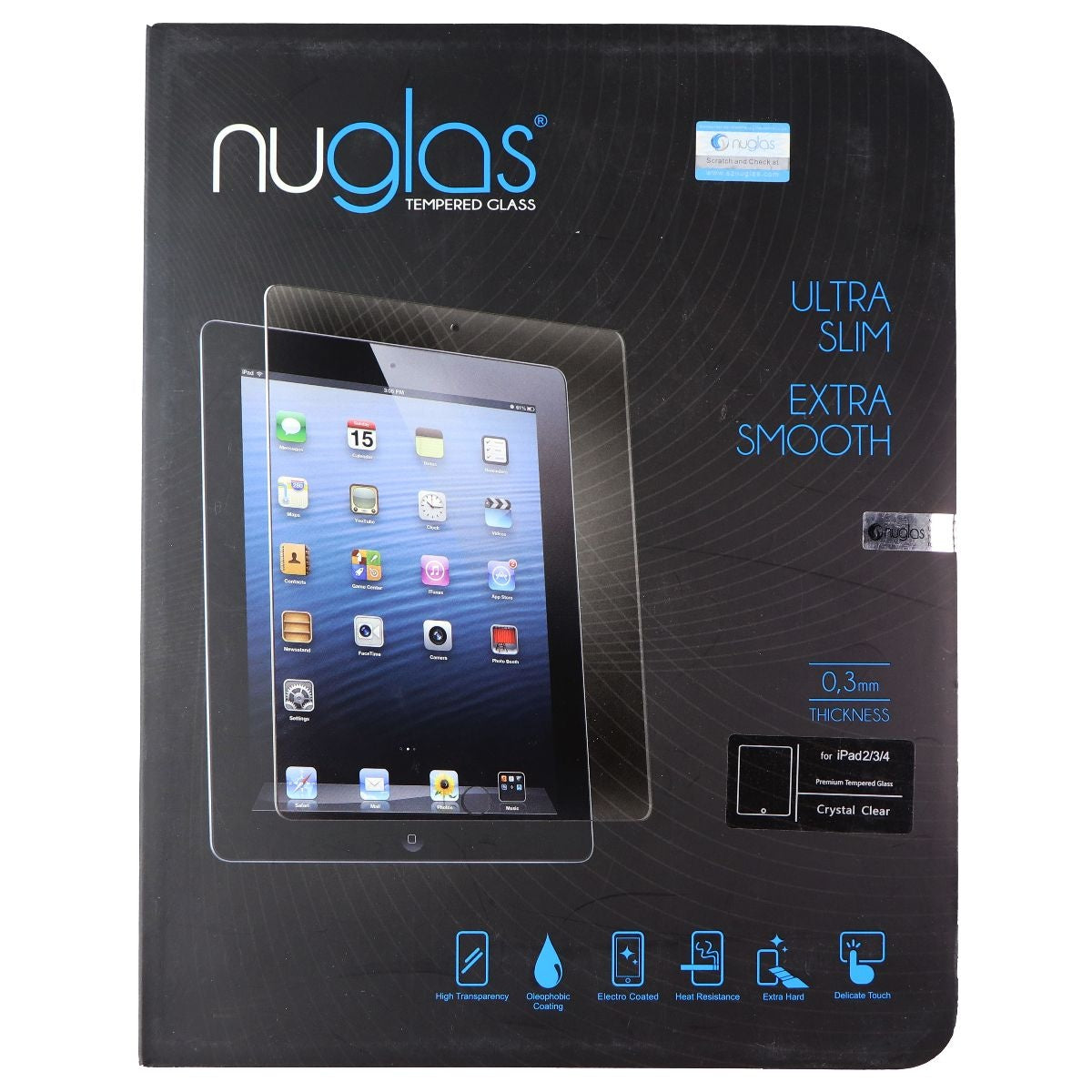 NuGlas Tempered Glass Screen Protector for Apple iPad (2/3/4) - Clear Cell Phone - Screen Protectors Nuglas    - Simple Cell Bulk Wholesale Pricing - USA Seller
