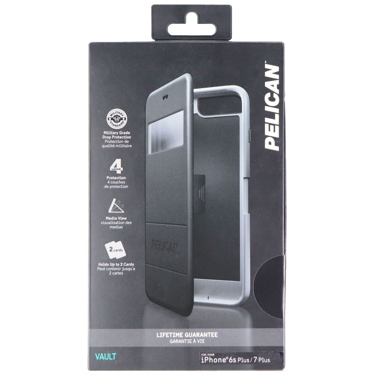 Pelican Vault Series Wallet Case for Apple iPhone 7 Plus/6s Plus -Black/Gray Cell Phone - Cases, Covers & Skins Pelican    - Simple Cell Bulk Wholesale Pricing - USA Seller