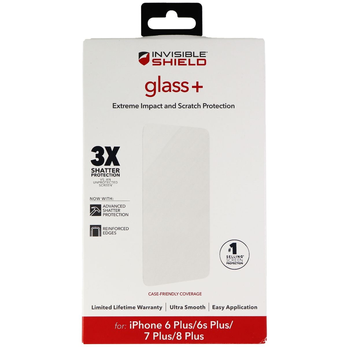 ZAGG InvisibleShield (Glass+) Protector for iPhone 8 Plus/7 Plus/6s Plus - Clear Cell Phone - Screen Protectors Zagg    - Simple Cell Bulk Wholesale Pricing - USA Seller