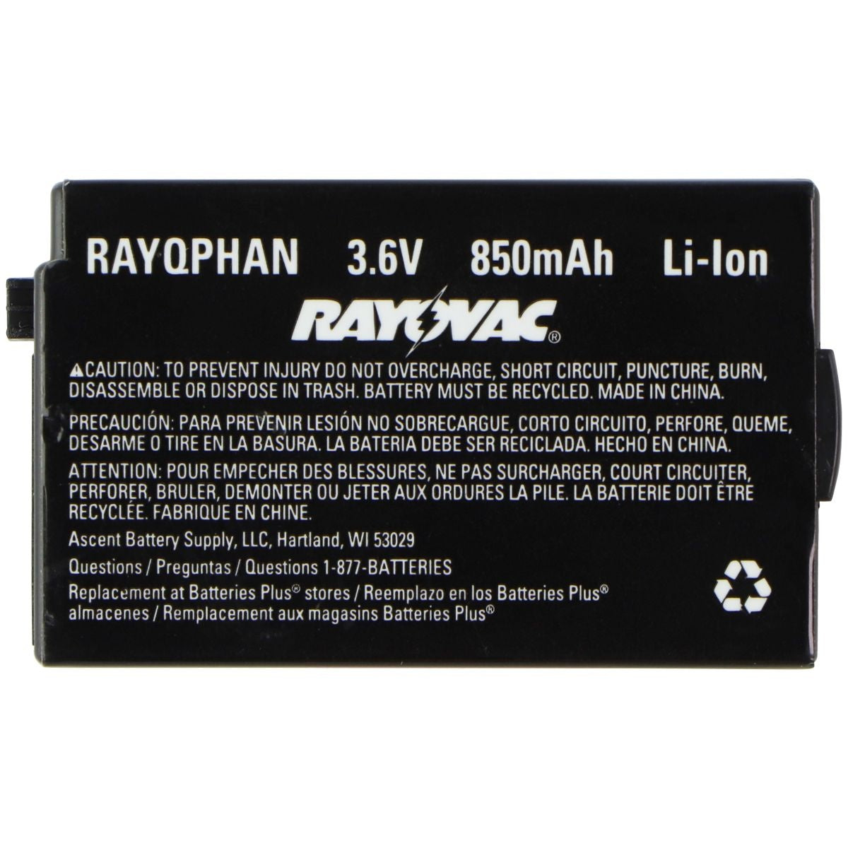 RAYOVAC RAYQPHAN (3.6V/850mAh) Li-Ion Rechargeable Battery Computer Parts - Power Supplies Rayovac    - Simple Cell Bulk Wholesale Pricing - USA Seller