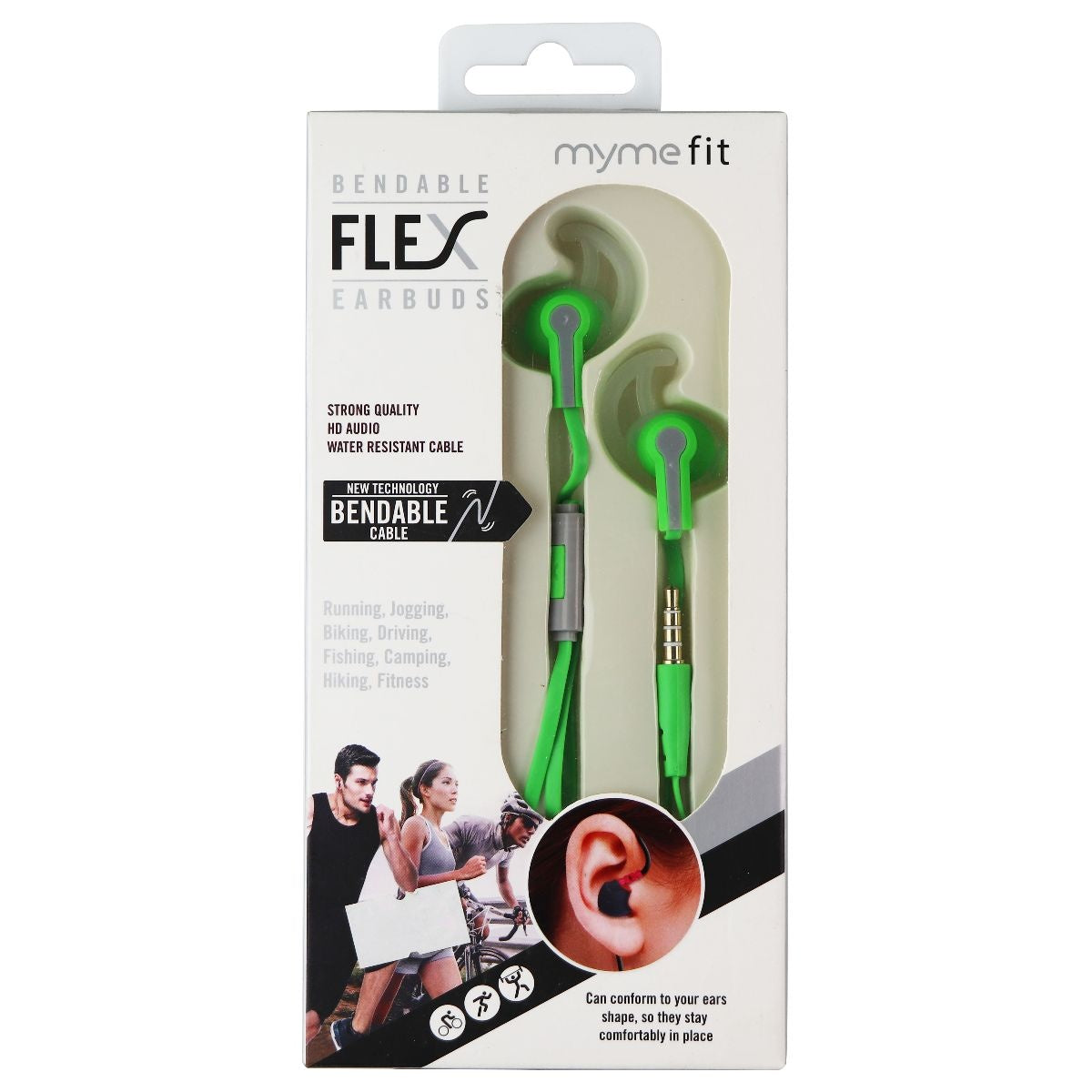MyMe Fit - Flex Bendable 3.5mm Wired Earbuds In-line Mic - Green Portable Audio - Headphones MyMe Fit    - Simple Cell Bulk Wholesale Pricing - USA Seller