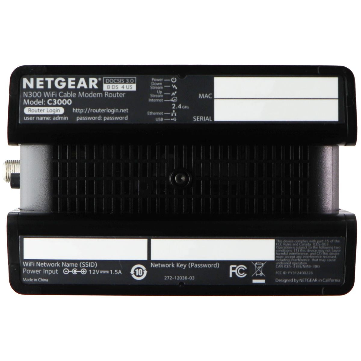 NETGEAR C3000-100NAS N300 (8x4) WiFi DOCSIS 3.0 Cable Modem Router (C3000) Networking - Wireless Wi-Fi Routers Netgear    - Simple Cell Bulk Wholesale Pricing - USA Seller