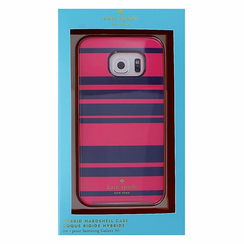 Kate Spade Hybrid Hardshell Case for Samsung Galaxy S6 - Pink/Dark Blue Stripe Cell Phone - Cases, Covers & Skins Kate Spade    - Simple Cell Bulk Wholesale Pricing - USA Seller
