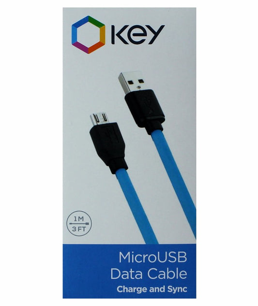 Key 3-Ft Micro-USB Charge and Sync Data Cable - Blue and Black Cell Phone - Cables & Adapters KEY Enhanced    - Simple Cell Bulk Wholesale Pricing - USA Seller