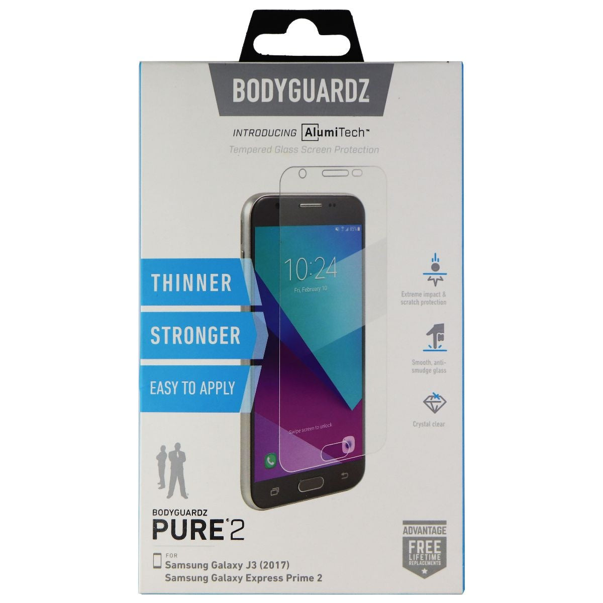 BodyGuardz Pure2 Screen Protector for Galaxy J3 (2017) / Express Prime 2 - Clear Cell Phone - Screen Protectors BODYGUARDZ    - Simple Cell Bulk Wholesale Pricing - USA Seller