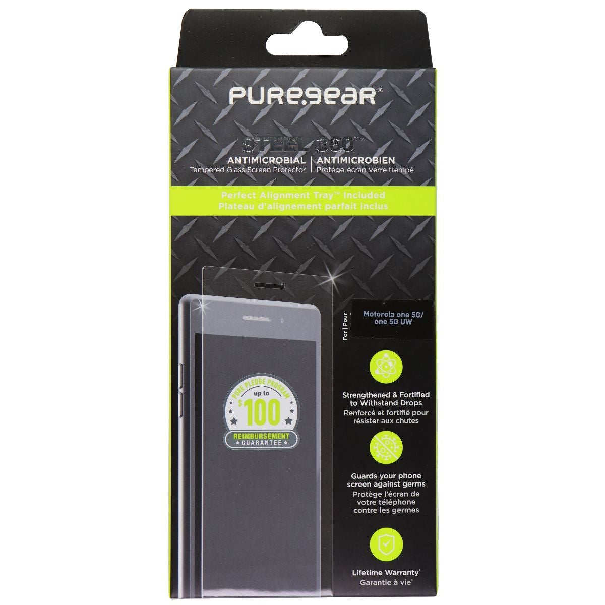 PureGear Steel 360 Tempered Glass for Motorola One 5G & One 5G UW - Clear Cell Phone - Screen Protectors PureGear    - Simple Cell Bulk Wholesale Pricing - USA Seller