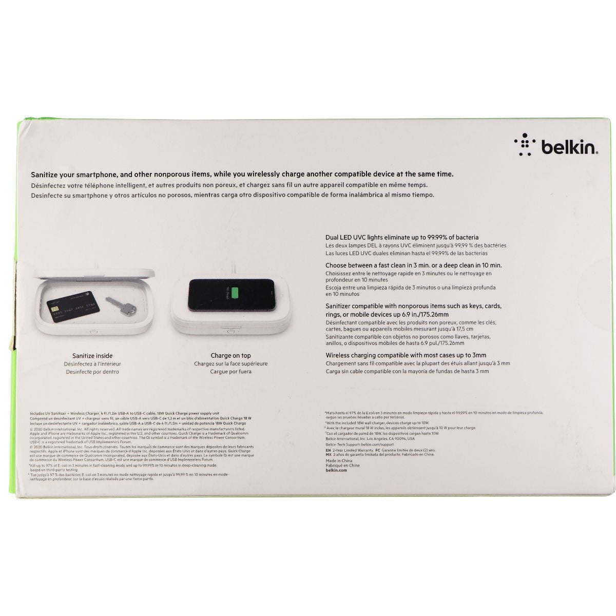 Belkin UV Sanitizer + 10W Wireless Charger for Smartphones - White Cell Phone - Chargers & Cradles Belkin    - Simple Cell Bulk Wholesale Pricing - USA Seller