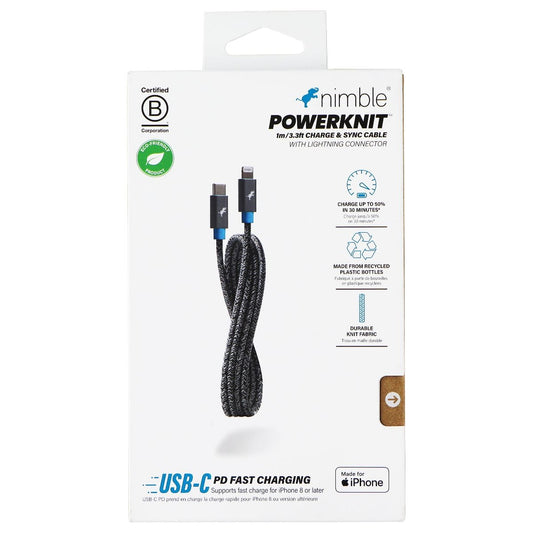Nimble Powerknit (3.3ft/1m) Lightning 8-Pin to USB-C Charge & Sync Cable - Gray Cell Phone - Cables & Adapters Nimble    - Simple Cell Bulk Wholesale Pricing - USA Seller