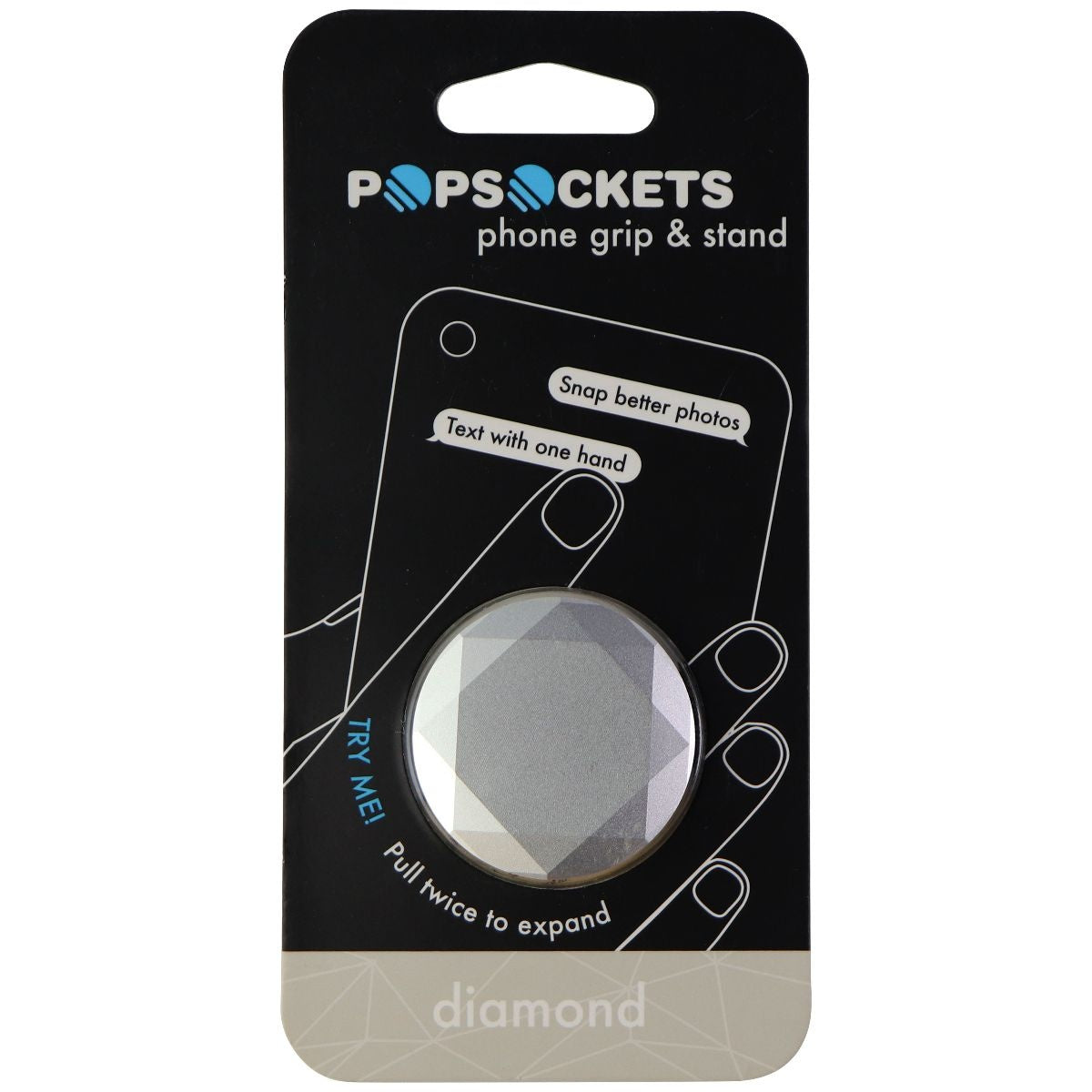 PopSockets: Collapsible Grip & Stand Phones & Tablets - Metallic Diamond Silver Cell Phone - Mounts & Holders PopSockets    - Simple Cell Bulk Wholesale Pricing - USA Seller