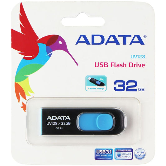 ADATA UV128 32GB USB 3.0 Retractable Capless Flash Drive, Blue (AUV128-32G-RBE) Digital Storage - USB Flash Drives ADATA    - Simple Cell Bulk Wholesale Pricing - USA Seller