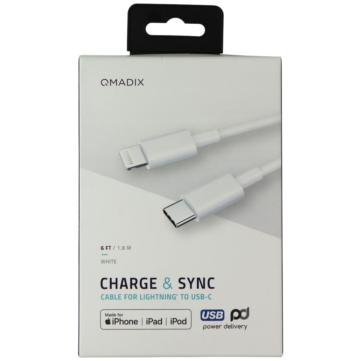 QMadix Charge & Sync 8-Pin to USB-C Cable for iPhone/iPad/iPod (6FT) - White Cell Phone - Chargers & Cradles Qmadix    - Simple Cell Bulk Wholesale Pricing - USA Seller