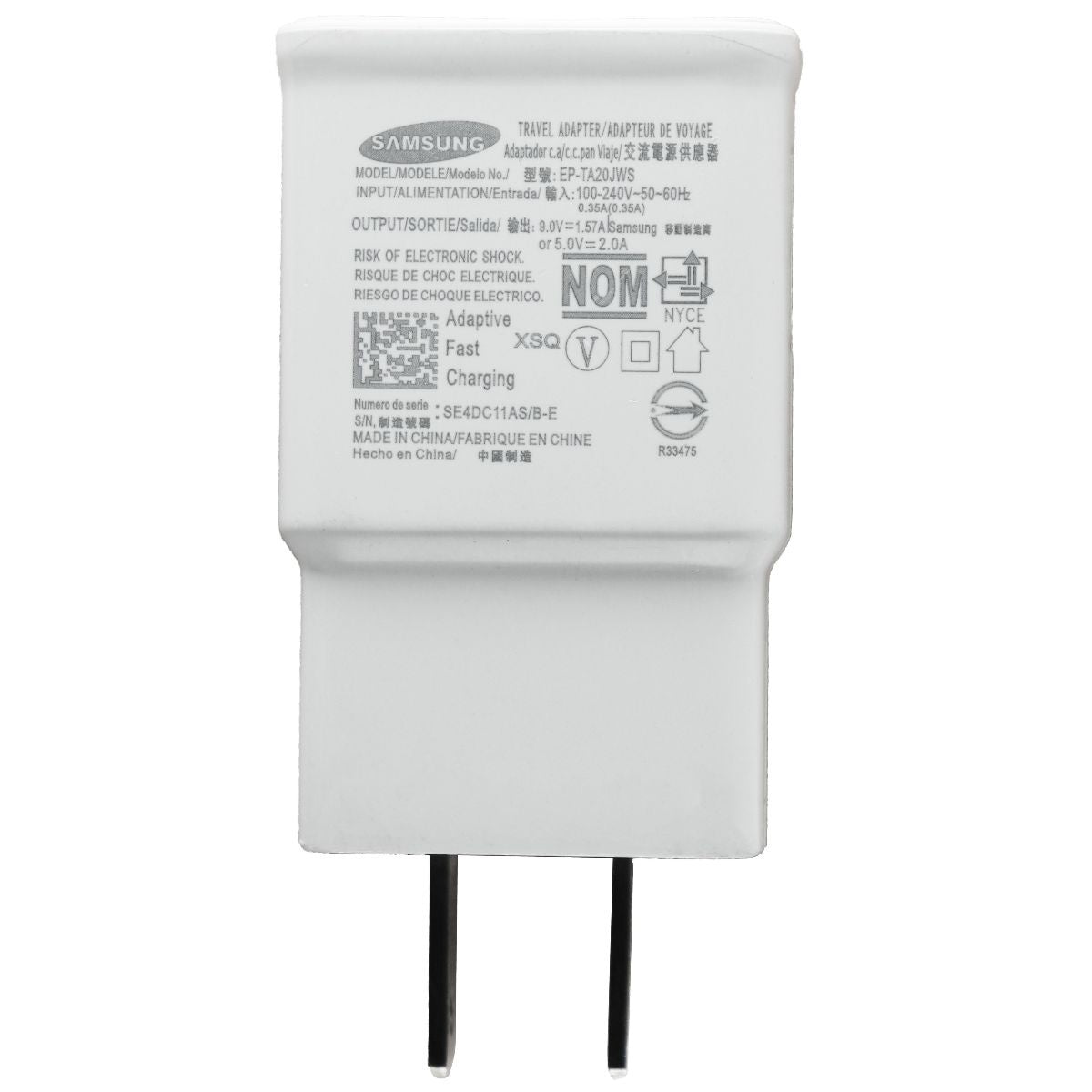 Samsung Adaptive Fast Charger - White (EP-TA20JWS) Cell Phone - Chargers & Cradles Samsung    - Simple Cell Bulk Wholesale Pricing - USA Seller