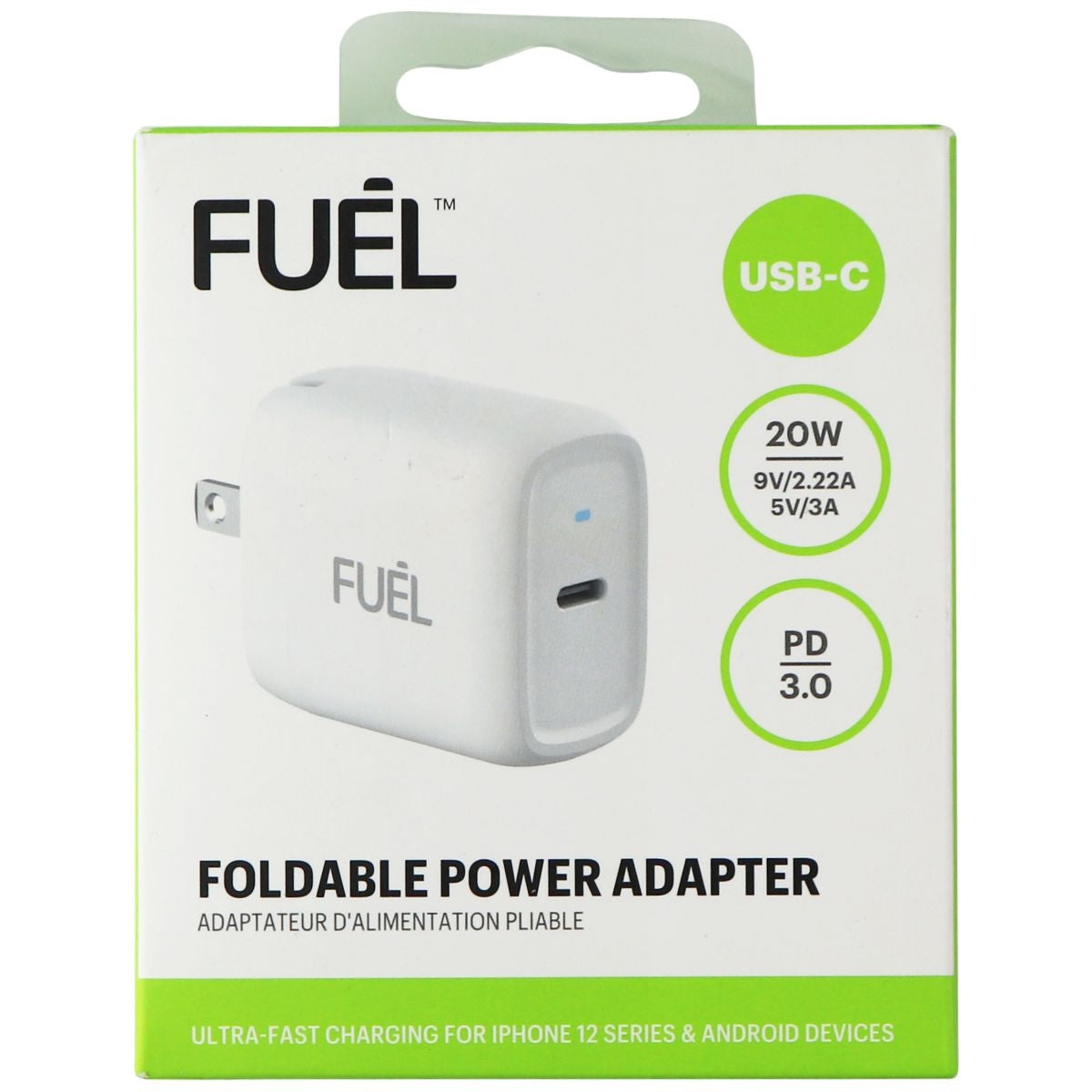 Fuel (20W) Foldable USB-C PD 3.0 Power Adapter - White Cell Phone - Chargers & Cradles FUEL    - Simple Cell Bulk Wholesale Pricing - USA Seller
