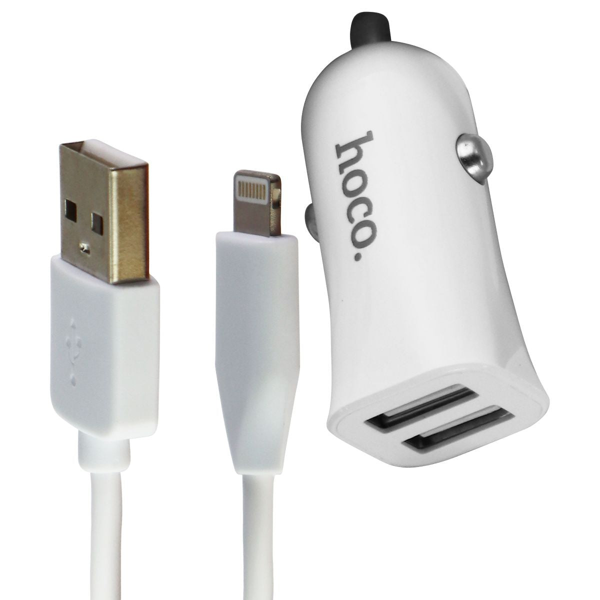HoCo. Z12 Elite Dual USB Car Charger with 8-Pin Cable for iPhone/iPad - White Cell Phone - Cables & Adapters Hoco.    - Simple Cell Bulk Wholesale Pricing - USA Seller