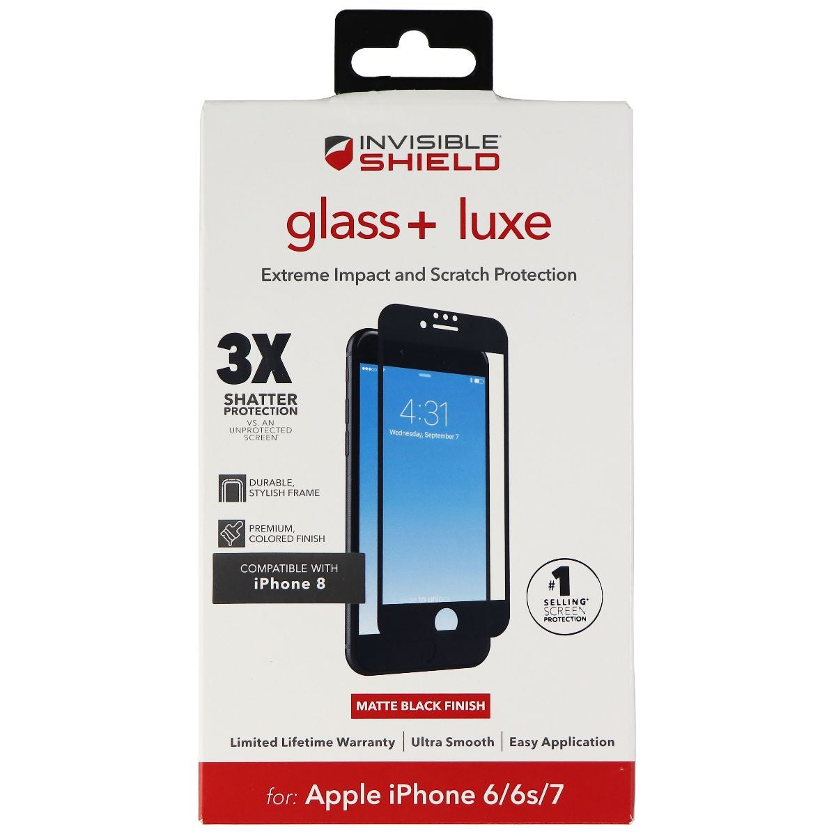 ZAGG InvisibleShield (Glass+ Luxe) Screen Protector for iPhone 7/ 6s/ 6 - Black Cell Phone - Screen Protectors Zagg    - Simple Cell Bulk Wholesale Pricing - USA Seller