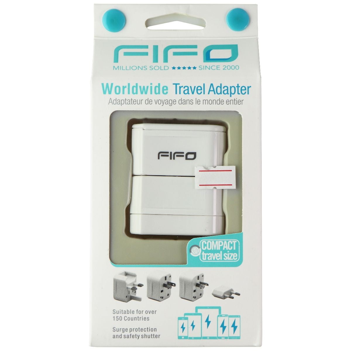FIFO Worldwide Travel Adapter Wall Outlet Plug - White Multipurpose Batteries & Power - Multipurpose AC to DC Adapters FIFO    - Simple Cell Bulk Wholesale Pricing - USA Seller