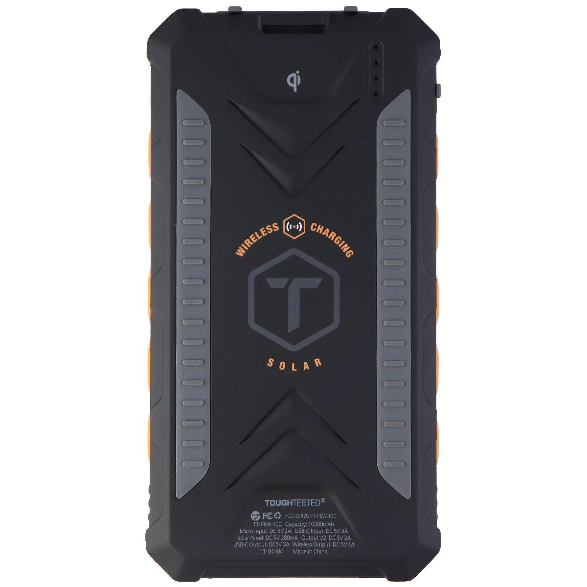 ToughTested 10,000mAh Portable Solar Charging USB-C Power Bank - Black/Orange Cell Phone - Chargers & Cradles TOUGHTESTED    - Simple Cell Bulk Wholesale Pricing - USA Seller