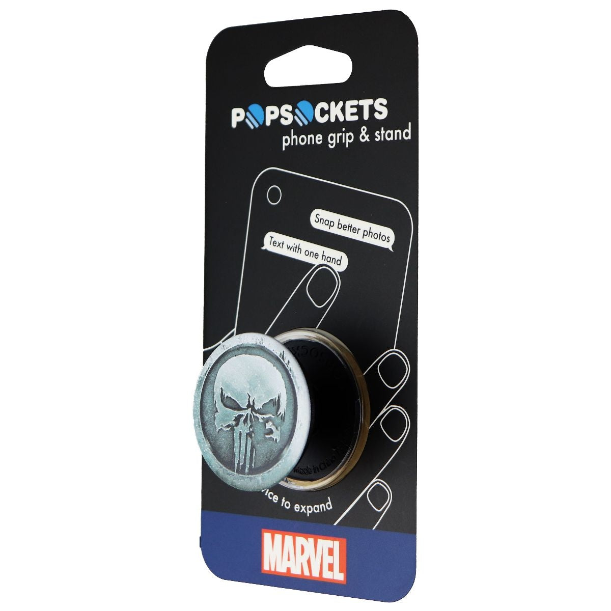 PopSockets Grip & Stand for Phones and Tablets - Marvel - Punisher MonoChrome Cell Phone - Mounts & Holders PopSockets    - Simple Cell Bulk Wholesale Pricing - USA Seller