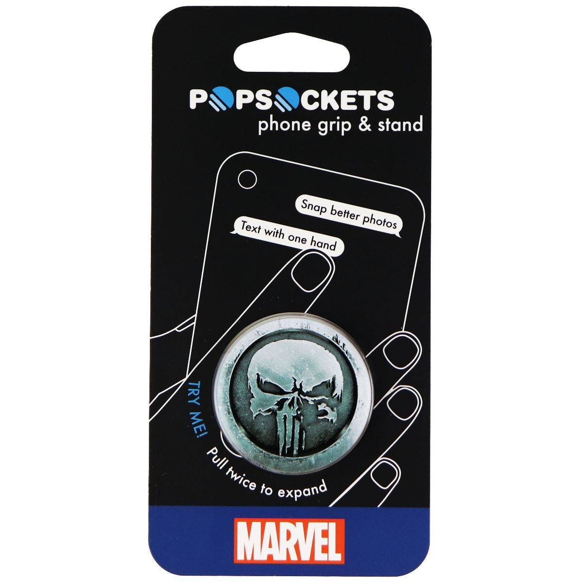 PopSockets Grip & Stand for Phones and Tablets - Marvel - Punisher MonoChrome Cell Phone - Mounts & Holders PopSockets    - Simple Cell Bulk Wholesale Pricing - USA Seller