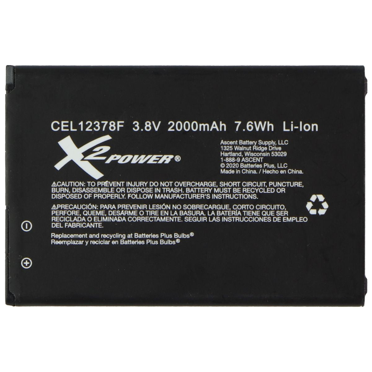 X2POWER Lithium-Ion Battery (CEL12378F) (3.85V/2000mAh/7.6Wh) Cell Phone - Batteries X2Power    - Simple Cell Bulk Wholesale Pricing - USA Seller