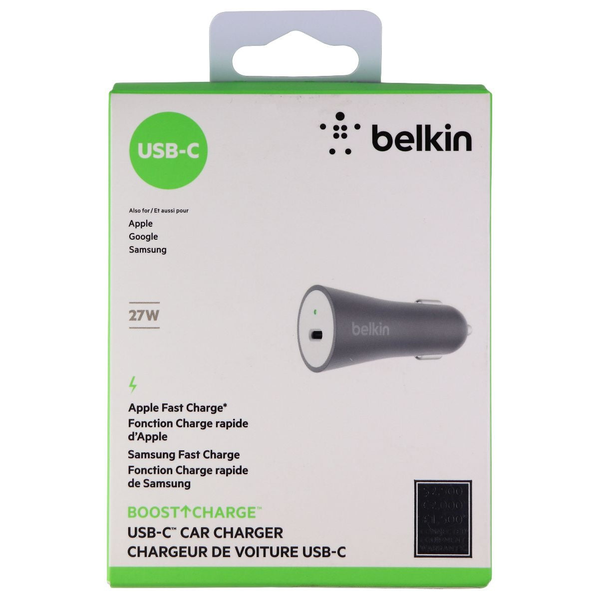 Belkin (27W) USB-C Car Charger Travel Adapter for Smartphones & More - Gray Cell Phone - Chargers & Cradles Belkin    - Simple Cell Bulk Wholesale Pricing - USA Seller