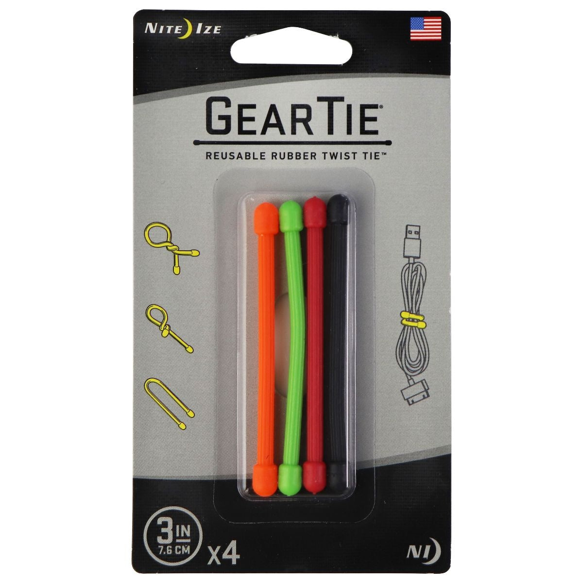 Nite Ize GearTie Reusable Rubber Twist Tie (3-inch) 4 Pack - Multi-Color Other Sporting Goods Nite Ize    - Simple Cell Bulk Wholesale Pricing - USA Seller