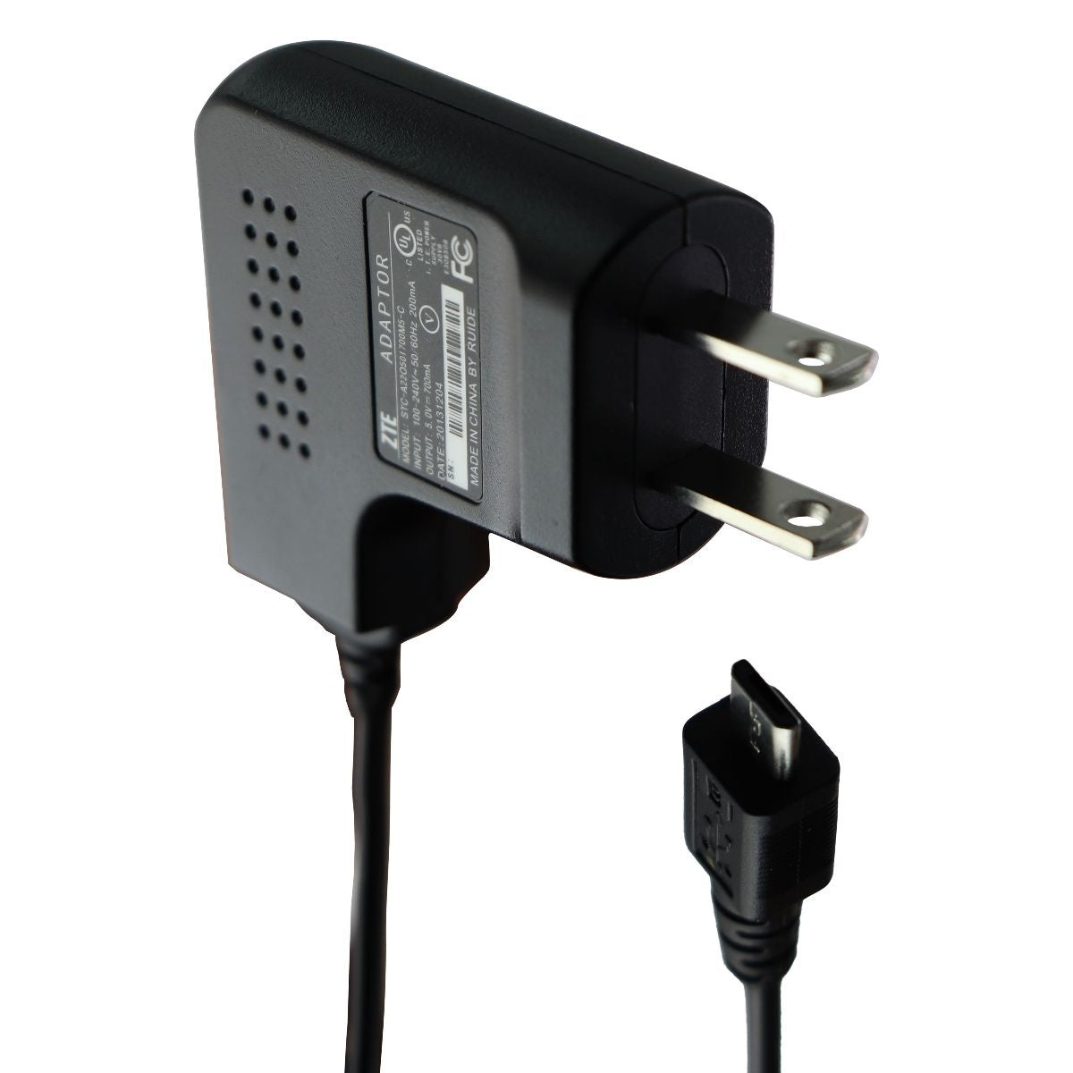 ZTE (5V/700mA) Micro-USB Wall Adapter - Black (STC-A22O501700M5-C) Cell Phone - Chargers & Cradles ZTE    - Simple Cell Bulk Wholesale Pricing - USA Seller