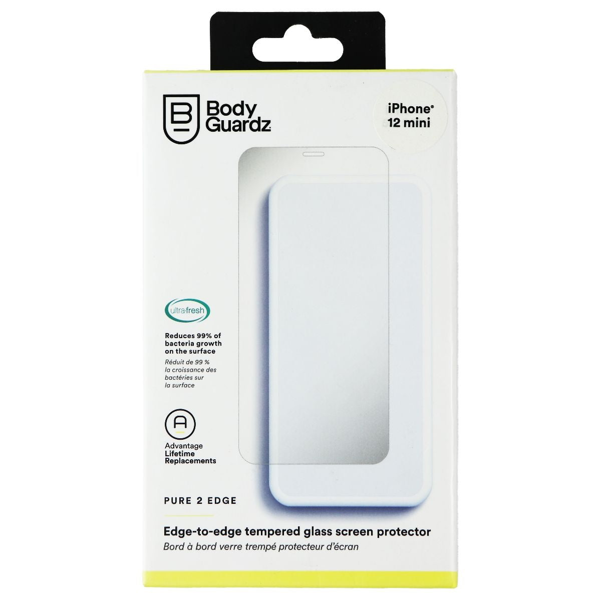 Bodyguardz Pure 2 Edge Tempered Glass Screen Protector for iPhone 12 Mini Cell Phone - Screen Protectors BODYGUARDZ    - Simple Cell Bulk Wholesale Pricing - USA Seller