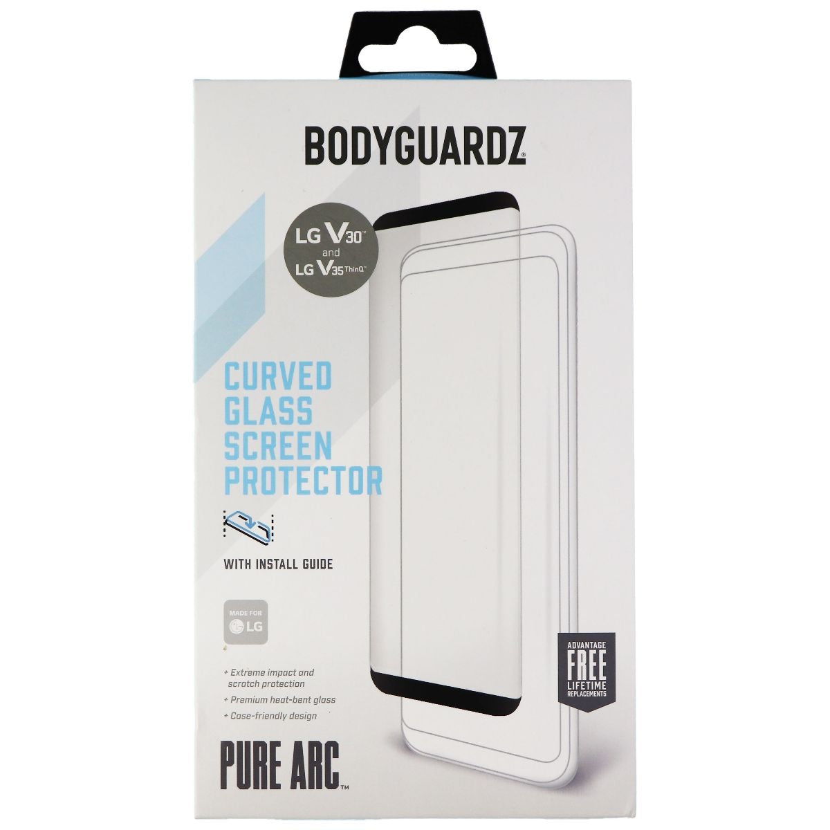 BodyGuardz Pure Arc Tempered Glass Screen for LG V30/LG V35 ThinQ - Clear/Black Cell Phone - Screen Protectors BODYGUARDZ    - Simple Cell Bulk Wholesale Pricing - USA Seller
