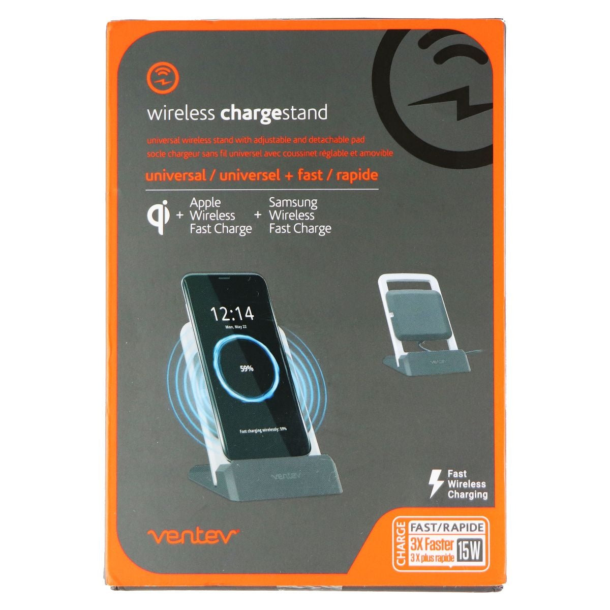 Ventev 15-Watt Wireless ChargeStand for Qi Wireless Charging Devices - Gray Cell Phone - Chargers & Cradles Ventev    - Simple Cell Bulk Wholesale Pricing - USA Seller