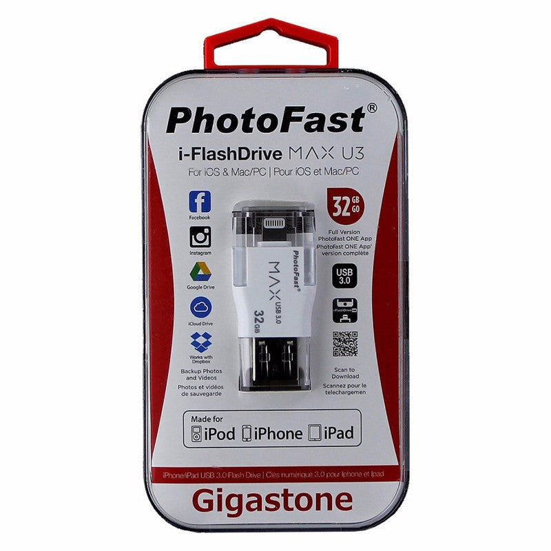 PhotoFast Gigastone USB 3.0 i-FlashDrive MAX U3 for iOS - White 32GB Digital Storage - USB Flash Drives PhotoFast    - Simple Cell Bulk Wholesale Pricing - USA Seller