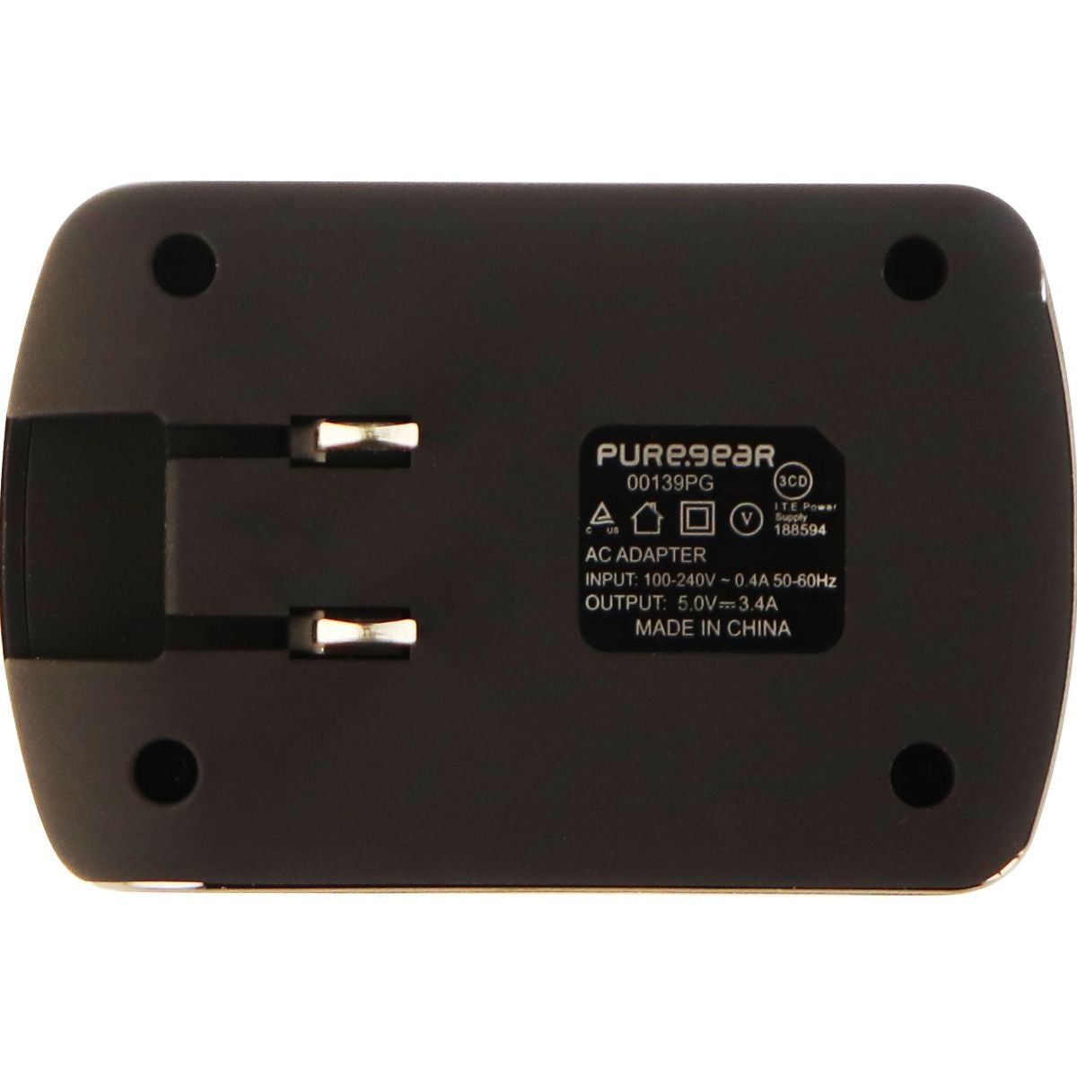 PureGear Universal 17W 3.4A Dual USB Port Wall Charger Charging Adapter - Black Cell Phone - Chargers & Cradles PureGear    - Simple Cell Bulk Wholesale Pricing - USA Seller