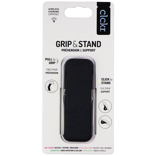 Clckr Grip & Stand Adhesive Holder for Smartphones - Black/Leather Cell Phone - Mounts & Holders Clckr    - Simple Cell Bulk Wholesale Pricing - USA Seller