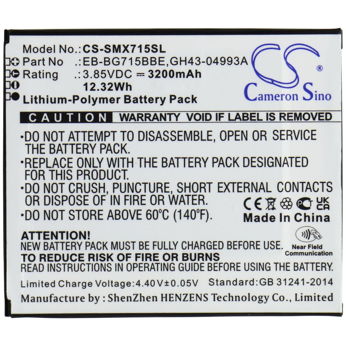 Cameron Sino (CS-SMX715SL) Lithium-Polymer Battery (3.85V/12.32Wh/1300mAh) Computer Parts - Power Supplies Cameron Sino    - Simple Cell Bulk Wholesale Pricing - USA Seller