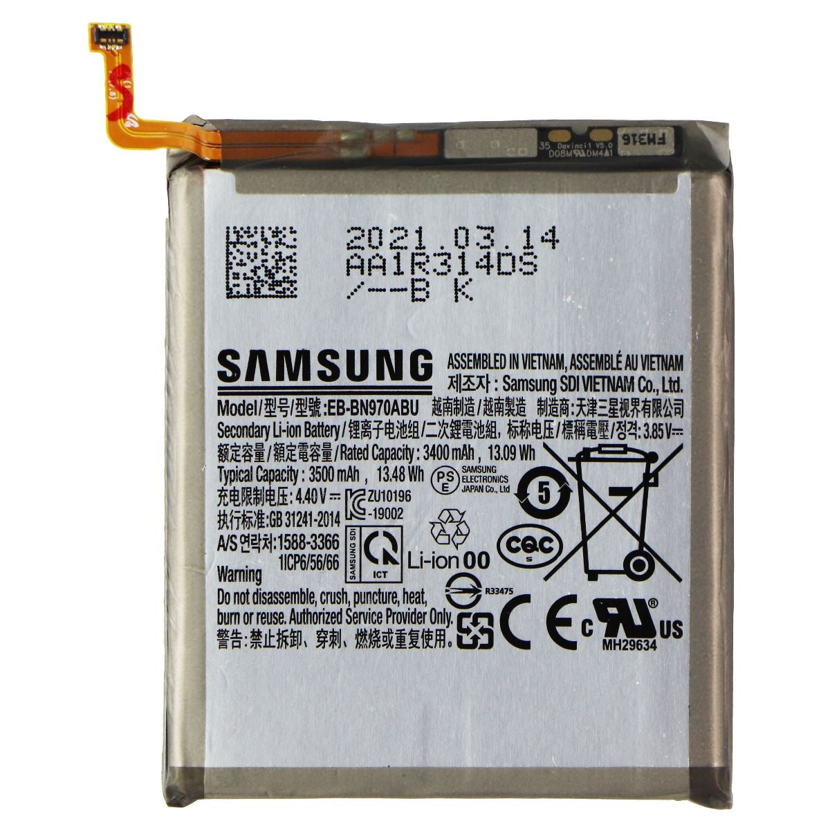 Repair Part - OEM Rechargeable 3500mAh Battery for Galaxy Note10 EB-BN970ABU Cell Phone - Replacement Parts & Tools Samsung    - Simple Cell Bulk Wholesale Pricing - USA Seller
