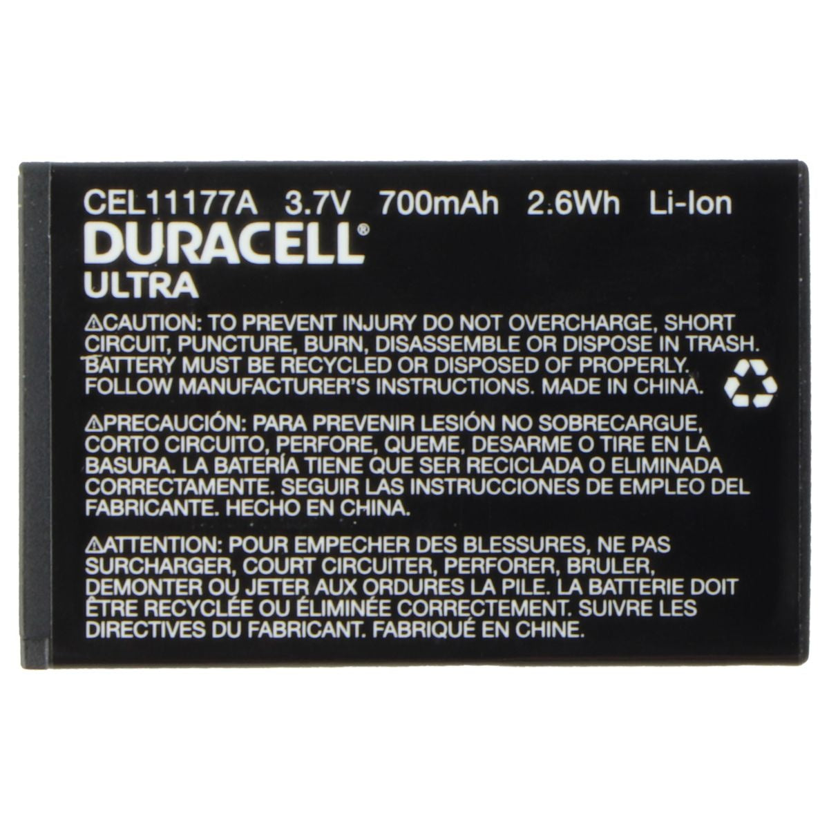 Duracell Ultra CEL11177A (3.7V/700mAh/2.6Wh) Li-Ion Battery Computer Parts - Power Supplies Duracell    - Simple Cell Bulk Wholesale Pricing - USA Seller