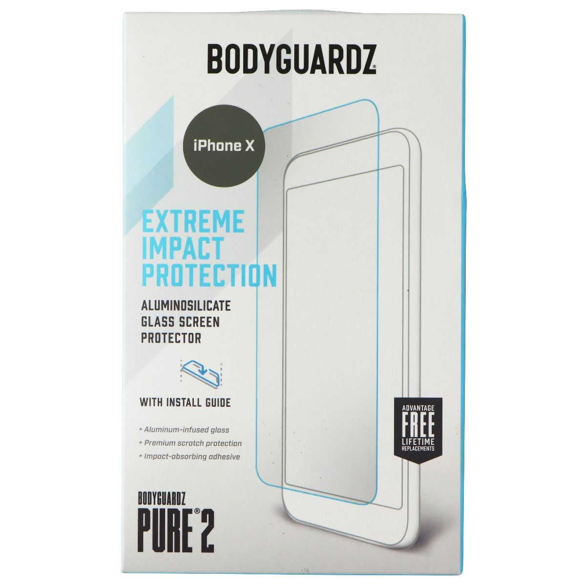 BodyGuardz Pure 2 Series Screen Protector for Apple iPhone X - Clear Cell Phone - Screen Protectors BODYGUARDZ    - Simple Cell Bulk Wholesale Pricing - USA Seller
