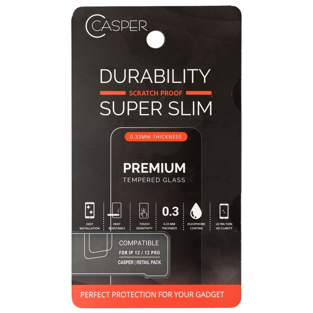 Casper Premium Tempered Glass Clear iPhone 12/12 Pro Cell Phone - Screen Protectors Casper    - Simple Cell Bulk Wholesale Pricing - USA Seller