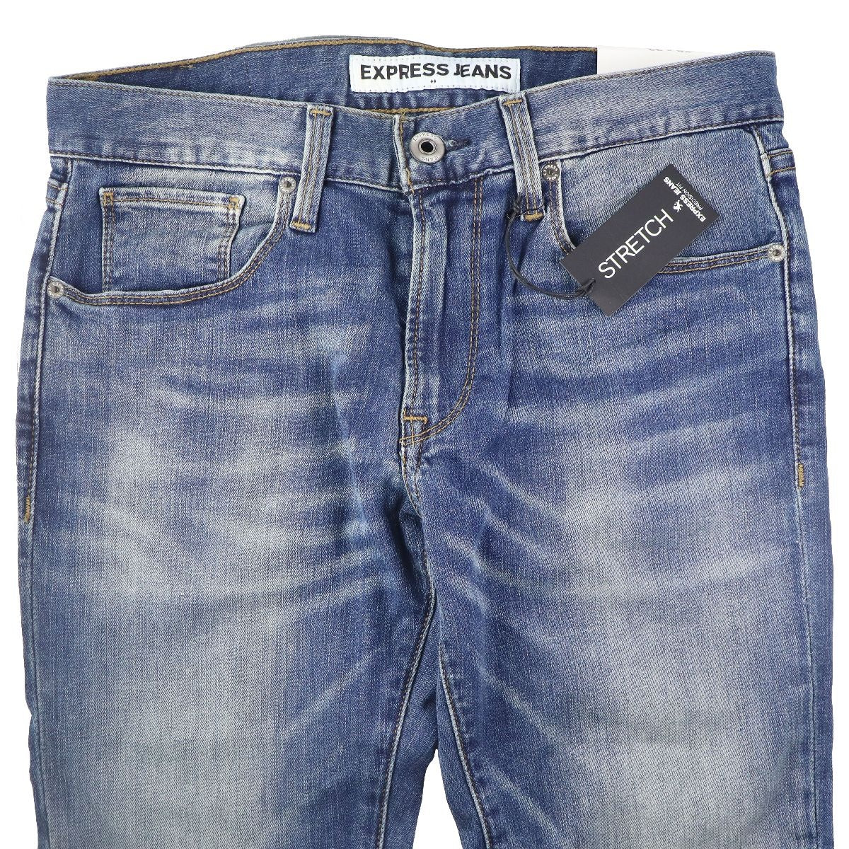 Express Jeans Mens Slim Fit Skinny/Stretch (W28 x L32) - Demin Blue/Gold Stitch Other Sporting Goods Express    - Simple Cell Bulk Wholesale Pricing - USA Seller