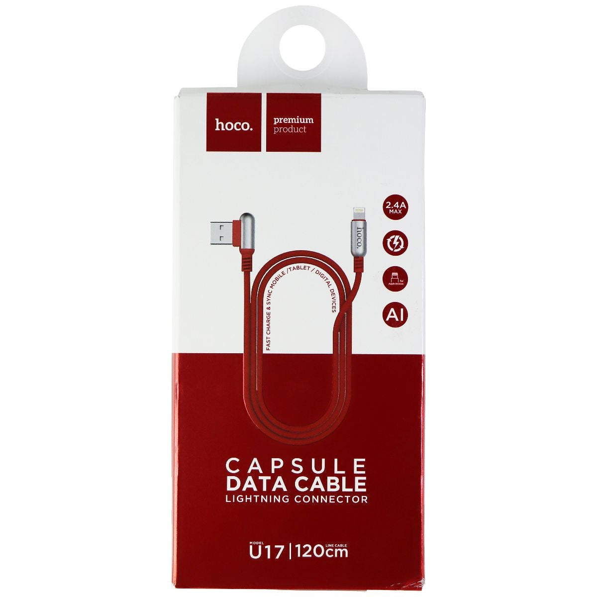 Hoco (4-Foot) Premium 2.4A Braided USB Cable for iPhone/iPad/iPod - Red Cell Phone - Cables & Adapters Hoco.    - Simple Cell Bulk Wholesale Pricing - USA Seller