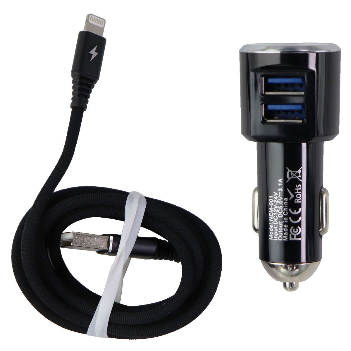 NEM (3.1-Amp) Dual USB Car Charger for iPhones - Black Cell Phone - Chargers & Cradles NEM    - Simple Cell Bulk Wholesale Pricing - USA Seller