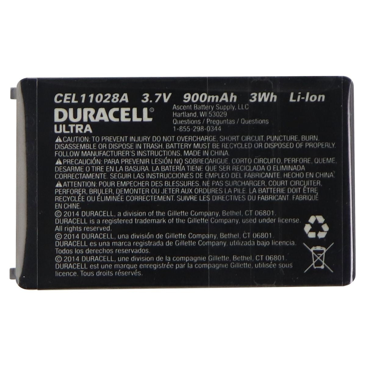 Duracell Ultra CEL11028A 3.7V 900mAh Lithium Ion Battery for Samsung Cell Phone - Batteries Duracell    - Simple Cell Bulk Wholesale Pricing - USA Seller