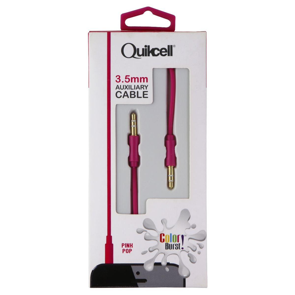 Quikcell 3.5mm Auxiliary Cable (3.3ft. / 1m) - Color Burst! Pink Pop Cell Phone - Cables & Adapters Quikcell    - Simple Cell Bulk Wholesale Pricing - USA Seller