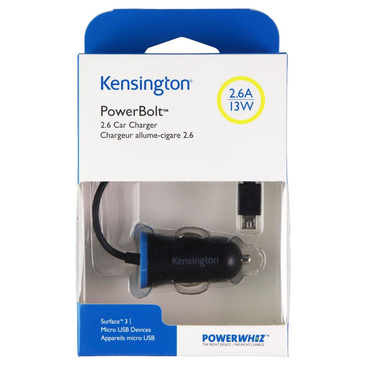 Kensington PowerBolt 2.6A 13W Car Charger for Micro-USB - Black Cell Phone - Chargers & Cradles Kensington    - Simple Cell Bulk Wholesale Pricing - USA Seller